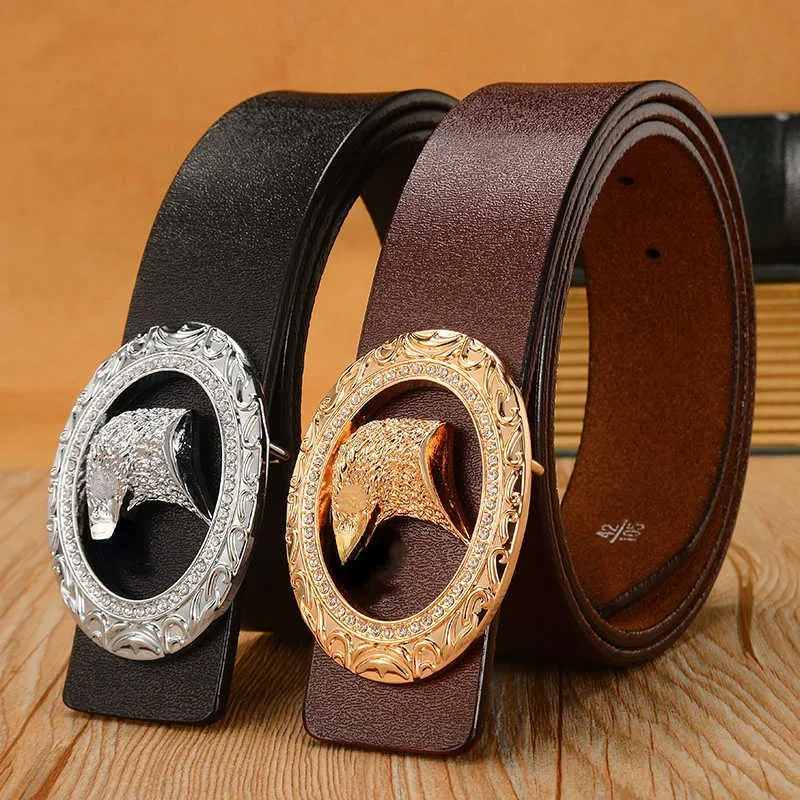 Top Quality Mens Brand Leather Belt Eagle Smooth Buckle Designer