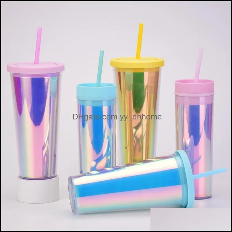 mugs 450ml cold color change straw cup reusable coffee portable plastic water with lid home outdoor travel drinkware