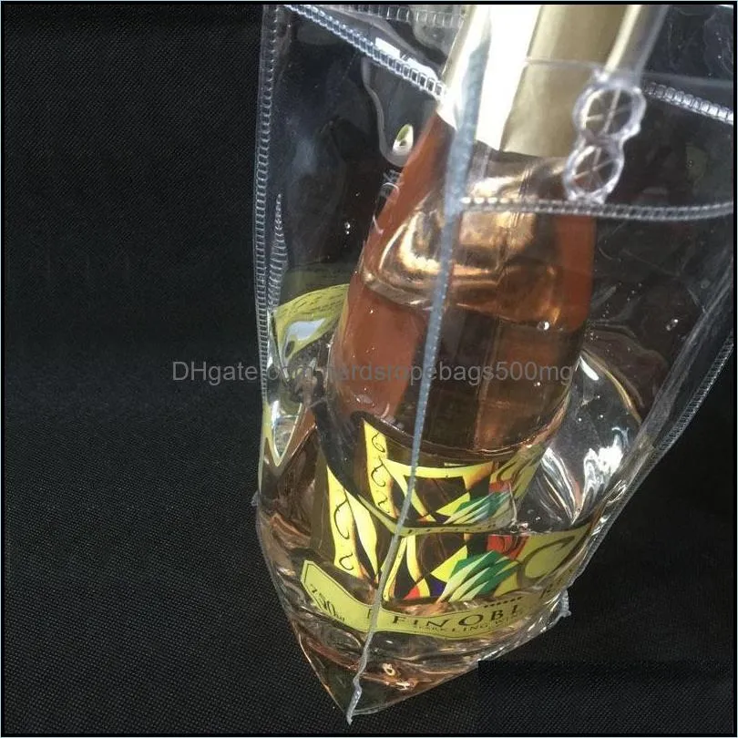Portable Plastic Ice Bag Single Bottle Self Sealed Transparent Cooling Bags Drinks Champagn Storage Pouch Food Container Kitchen 2 23lx