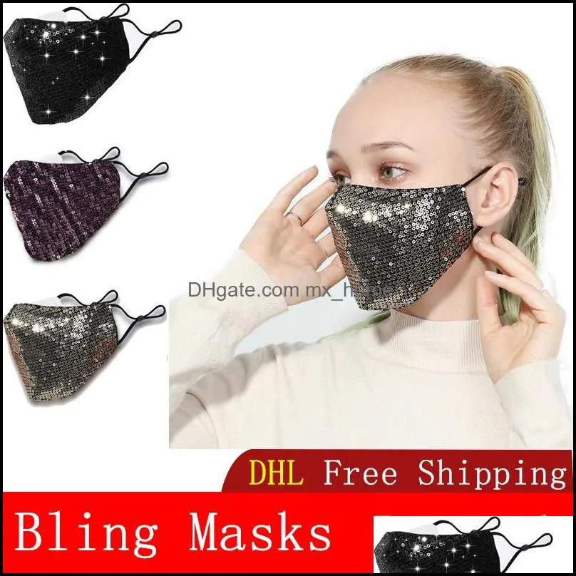 Masques de mode Bling Sequins Masque de protection en coton personnalisé en coton personnalisé anti-poussié