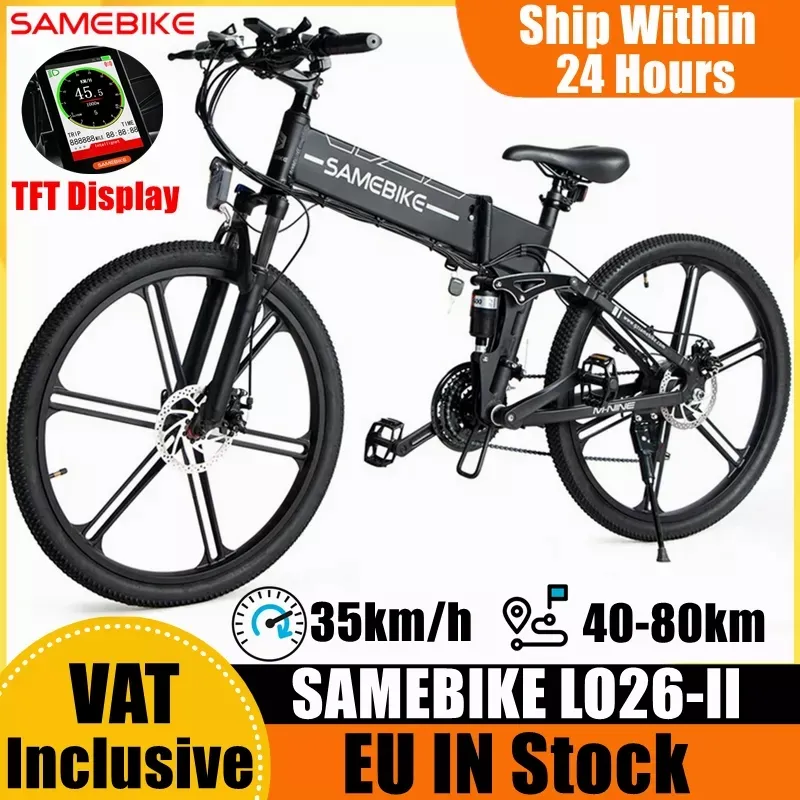 EU-LAGER SAMEBIKE LO26-II 10Ah 48V 500W 26 Inches Moped Elcykel 35km/h Hastighet Smart Folding Dual Dics Broms E-Enhjuling