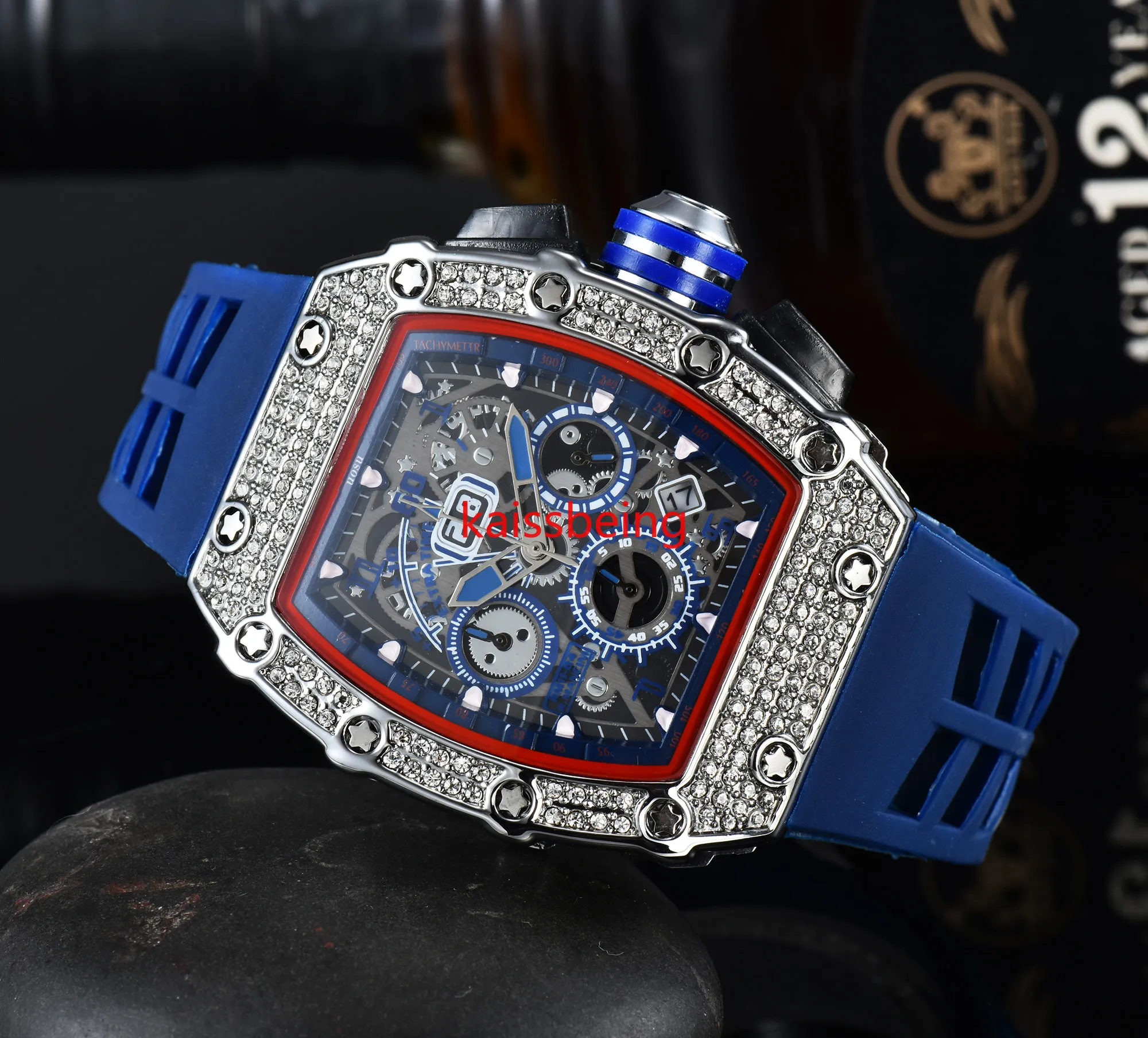 Montre de luxe Rmmill nouveaux hommes loisirs diamant montres or boîtier en acier Silicone montres à Quartz bracelet mâle Relogio Masculino 138 0BC1