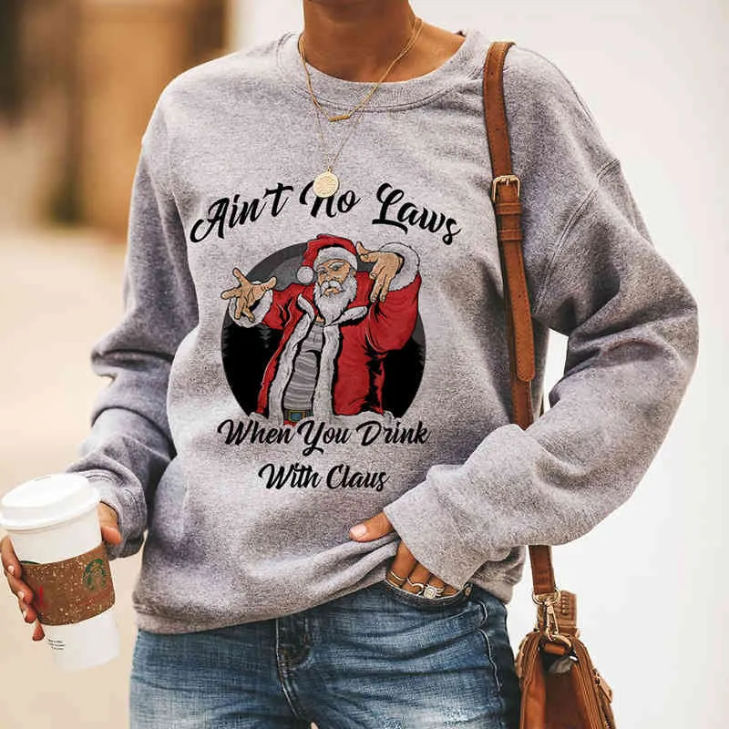 2022 Christmas feminino redondo pescoço de suéter quente Papai Noel