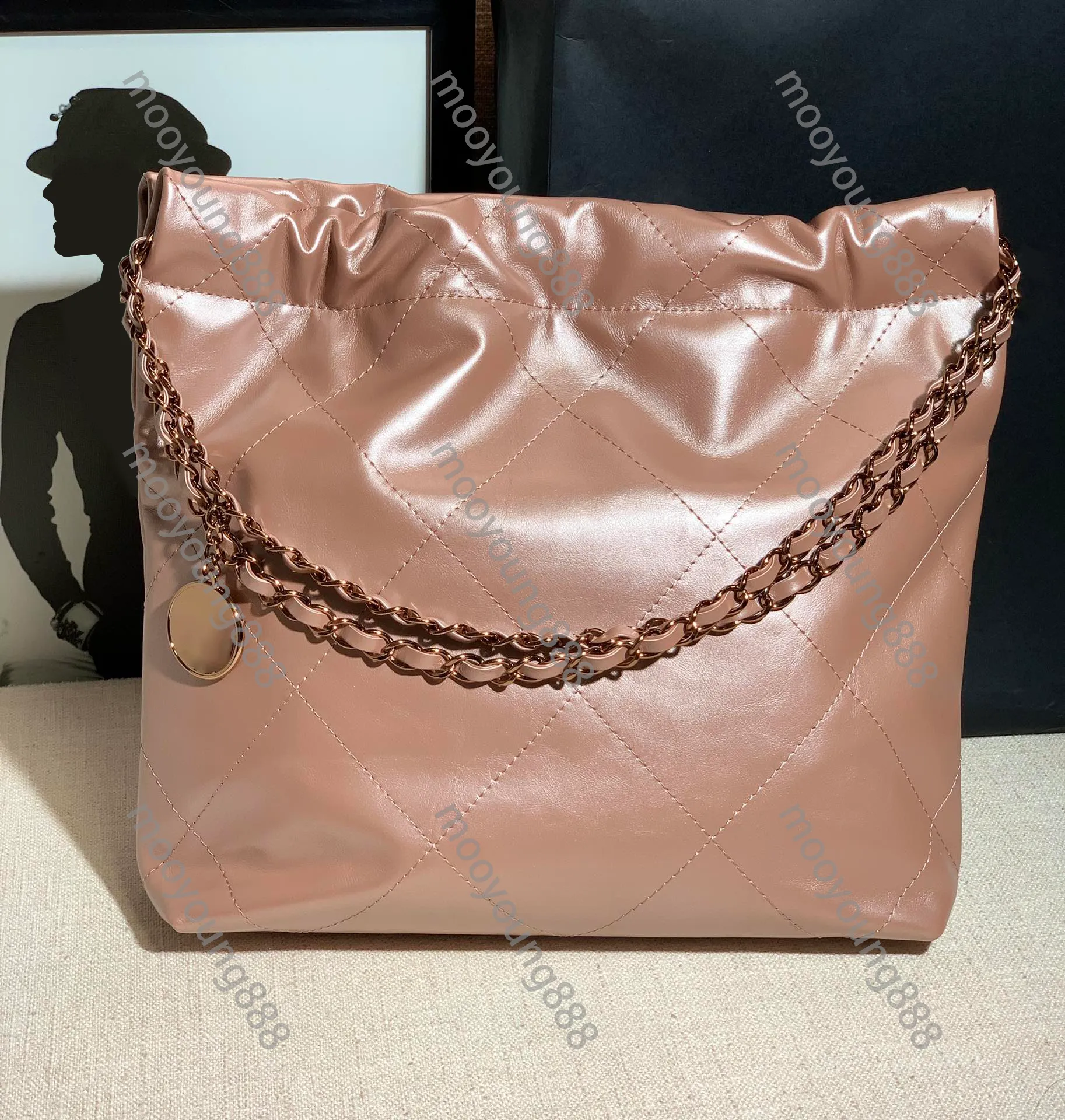 12A Yükseltme Ayna Kalitesi Lüksler Tasarımcılar 22 Çanta Kapitone Hobo Tote Kadınlar Küçük Gerçek Deri Kova Çantası Alışveriş Tote Buzağı Omuz Omuz Gül Altın Zincir Çanta