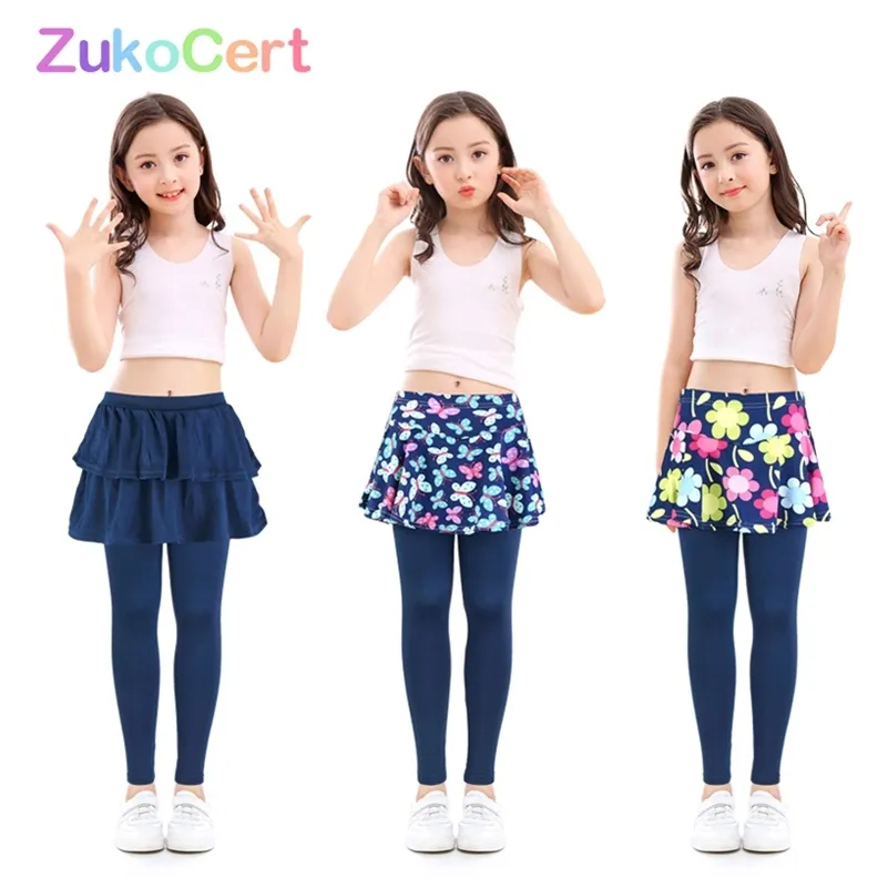 Cotton Kids Girls Leggings With Kirt Culottes Render Pants for Children Floral Floral Printed Elastic Pencil Pants Byxor 220803