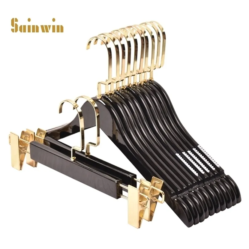 Sainwin 10pcslot Adult Adn Children Wood Hangers Black Solid Clothes Hanger Top Trousers Rack 30pcs can 210318