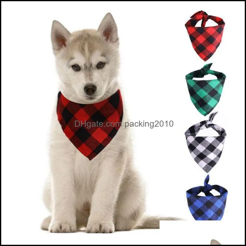 pet dog cat plaid triangle bibs scarf double-cotton printing kerchief set for medium size dogs cats 2 pcs