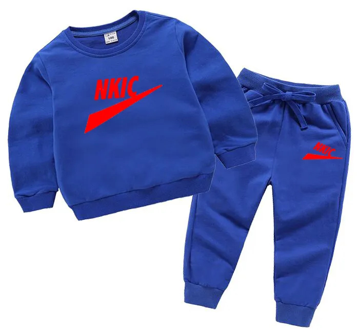 Autunno Inverno Ragazzi Ragazze Vestiti Set Bambini 100% cotone Abiti Casual caldo marchio di moda LOGO Abiti blu Tuta da ginnastica