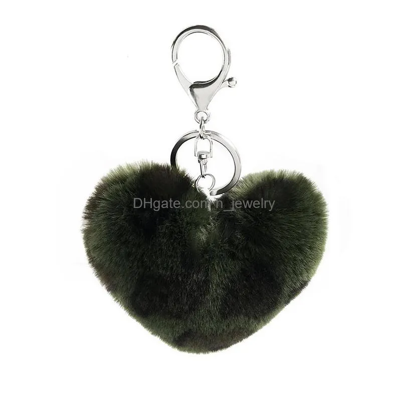 leopard plush ball heart key rings for women faux fur love hearts bag car pendant keychain keyring girls gift