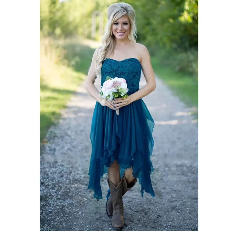 Short Hot Teal Chiffon Teal Bridesmaid Dresses Short with Lace Ruffles for Wedding, Beach, and Party - High and Low Quality Maid and Honor Gowns Under