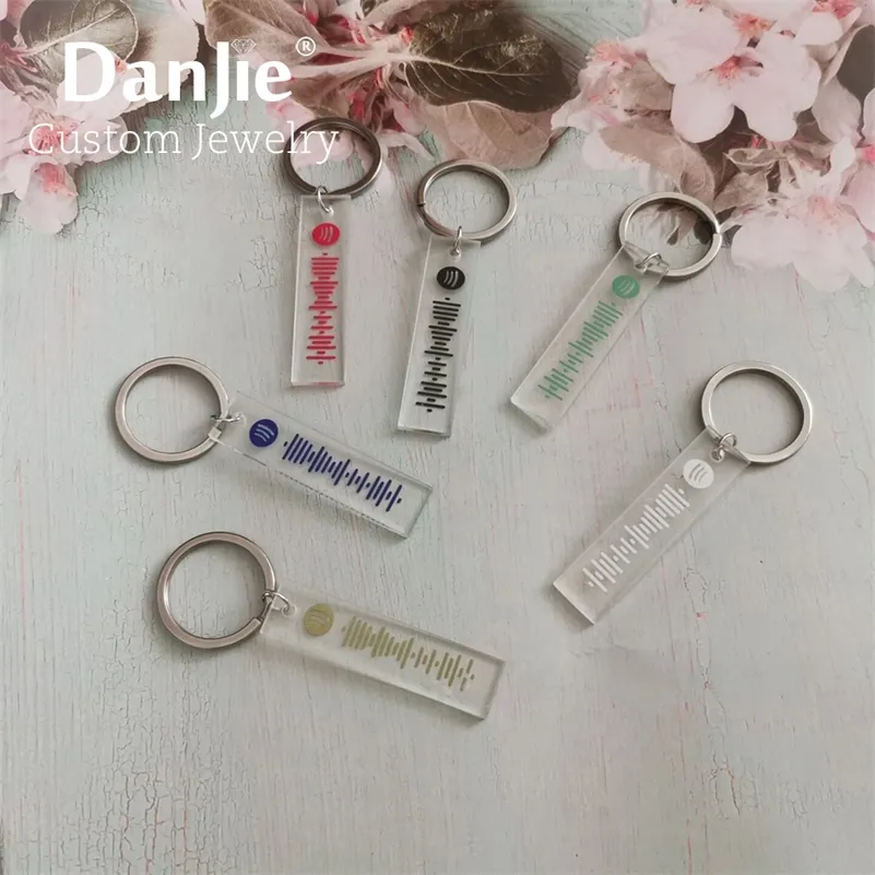 Gepersonaliseerde acrylmuziek Spotify code sleutelhanger vrouwen mannen aangepaste strip song zanger code minnaar paren sleutel deur ring geschenken 220516