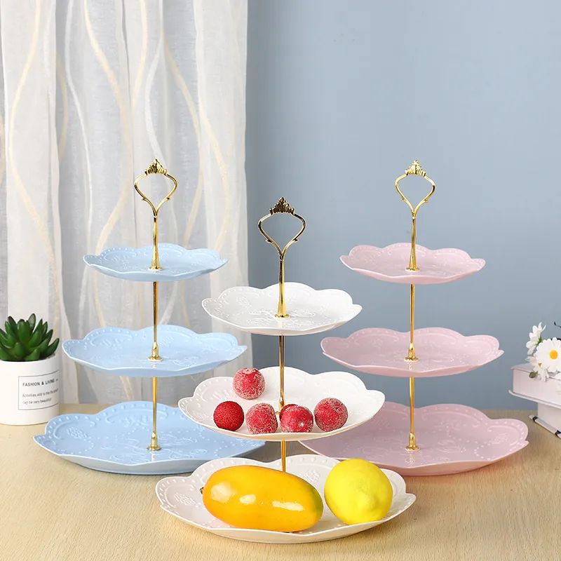 Afternoon Tea Dessert Tray 3 Layers Of Plastic Fruit Trays Dessert Cake Ornament Racks Bedroom Desktop Sundries Tidy Storage Rack BH6627 WLY