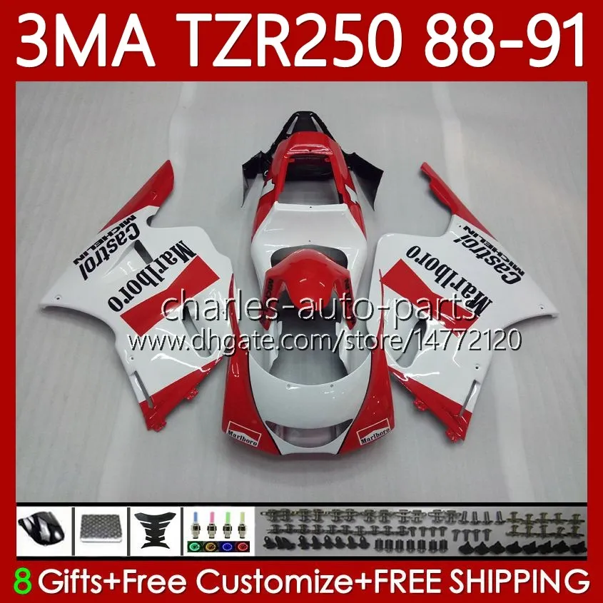 Zestaw Bodys dla Yamaha TZR-250 TZR 250 TZR250 R RS RR 88-91 Nadwozie 115NO.9 YPVS 3MA TZR250R 88 89 90 91 TZR250-R TZR250RR 1988 1989 1990 1991 Moto Walki White Red Blk