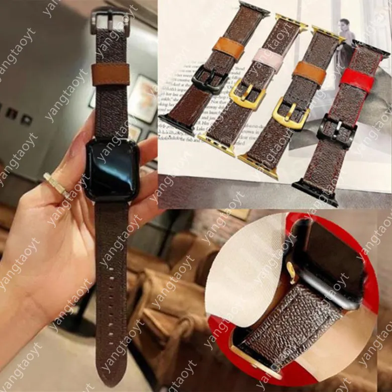 Toppdesigner Watchbands för Apple Watch Strap Band 38mm 40mm 41mm 42mm 44mm 45mm IWATCH 3 4 5 SE 6 7 Bands läderband Armband Fashion Armband Stripes Watchband Bandband
