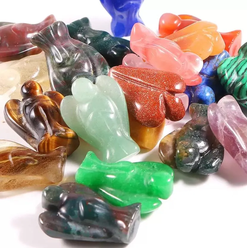 Custom Carved Angel Statue Natural Quartz Angel Crystal Craft For Little Decoration 15x20mm