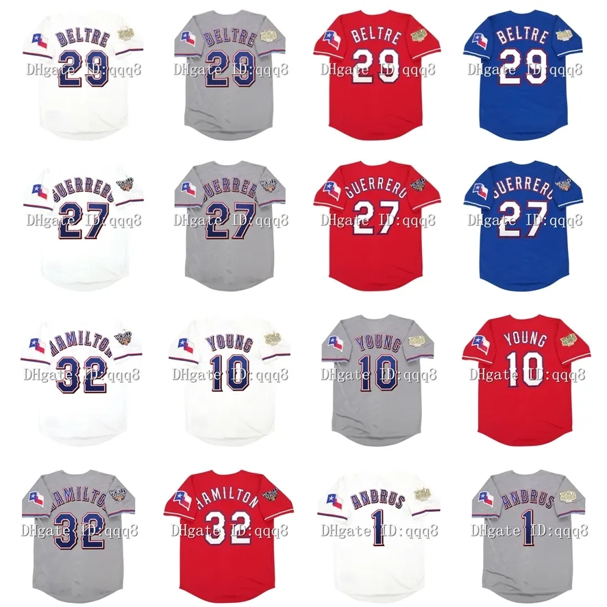 Na85 2010 2011 Rétro 29 Maillot Adrian Beltre 32 Josh Hamilton 1 Elvis Andrus 5 Ian Kinsler 10 Michael Young 27 Vladimir Guerrero 45 Derek Holland