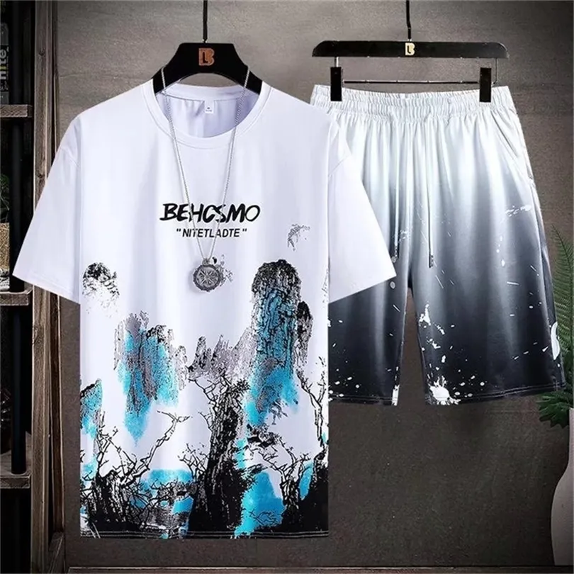 Men Two Piece Set zomer Sport Wear Fashion Mens Joggers Harajuku T -shirt en korte casual tracksuit size 5xl 220621