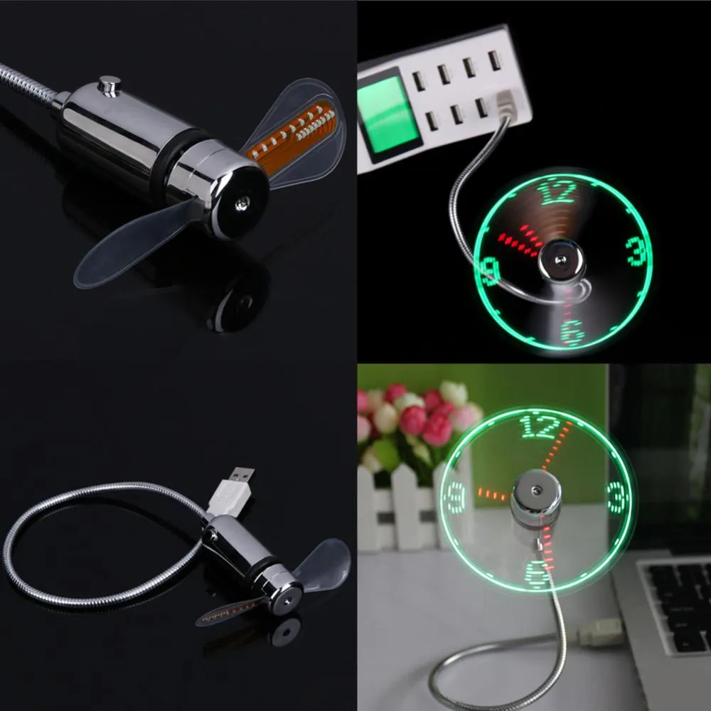 Selling Adjustable USB Gadget Mini Flexible Time LED Clock USB Fan with LED Light Cool Gadget Time Display W