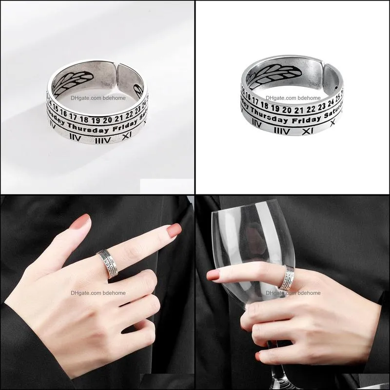 925 Sterling Silver Vintage Couple Letter Open Roman Numeral Ring
