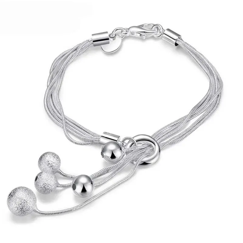 925 argent Sterling cinq serpent chaîne lisse givré perle Bracelet pour les femmes mariage fiançailles fête bijoux de mode