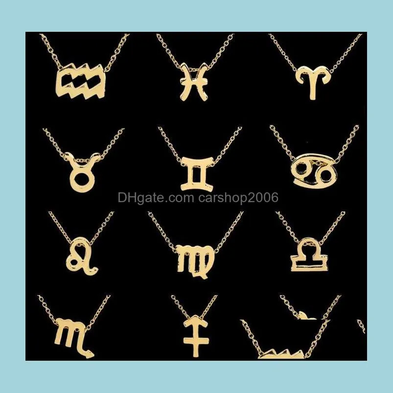 12 zodiac Necklaces with Gift card constellation sign Pendant Silver chains Necklace For Men Women Fashion Jewelry in Bulk