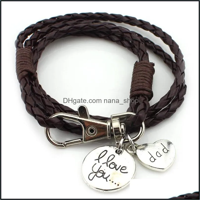 New Vintage Multilayer Woven Charm Bracelets I love you Keychain Bracelet PU Leather bangle For Fashion man&woman Accessories