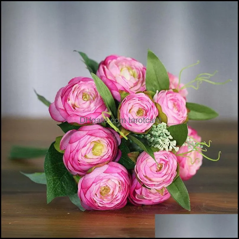Decorative Flowers & Wreaths Pink White Beautiful Flower Wedding Artificial Bouquet Silk Full Head