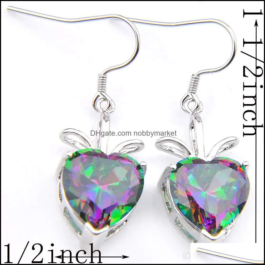 LuckyShine Valentine`s Day Gift Fire Rainbow Heart Mystic Topaz 925 Sterling Silver Rings Pendants Earrings Jewelry Set Women Free