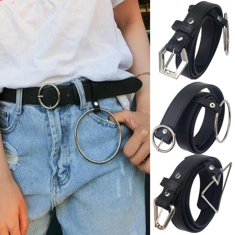 Belts Fashion Women Waist Belt Big Ring Decorated Female Est Design Silver Metal Pin Buckle Ladies PU Leather Strap For Jeans