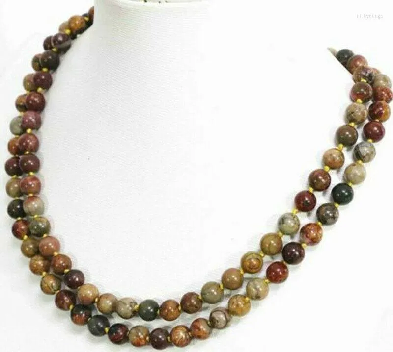 Correntes longas 25-50 "8mm Natural Picasso Jasper Gemtones redondas Colar de contas aaachains