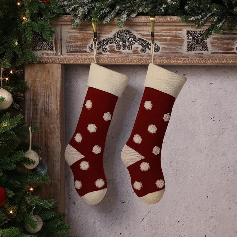 Polka dot Knit Christmas Stocking عناصر جديدة فارغة فارغة مخزونات الحيوانات الأليفة عيد الميلاد مخزونات العطلات العائلة جوارب داخلية الديكور DOM1061413