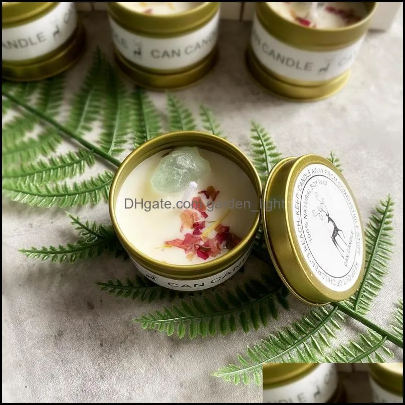 Aromatherapy Crystal dry flower candle with gift box Golden/Silver tins scented candles parfumee Home Decoration collection item