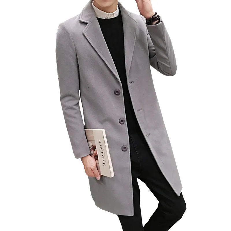 Hommes Trench-Coats Automne Hiver Boutique De Mode Couleur Unie Décontracté Affaires Hommes Trench-Coat En Laine Mâle Longue Veste En Laine Coupe-Vent 220826