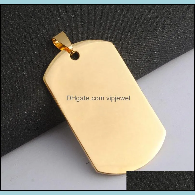 gold color engravable stainless steel dog tag shape charms jewelry findings for men women pendant necklaces