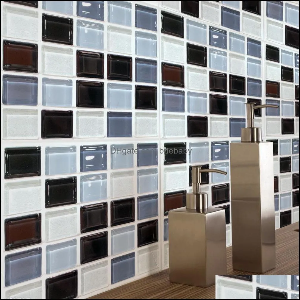 6Pcs/set Mosaic plane Sticker Black Gray PVC Self-adhesive Bathroom Kitchen Tiles Waterproof Wall Stair Tile Stickers Decoration