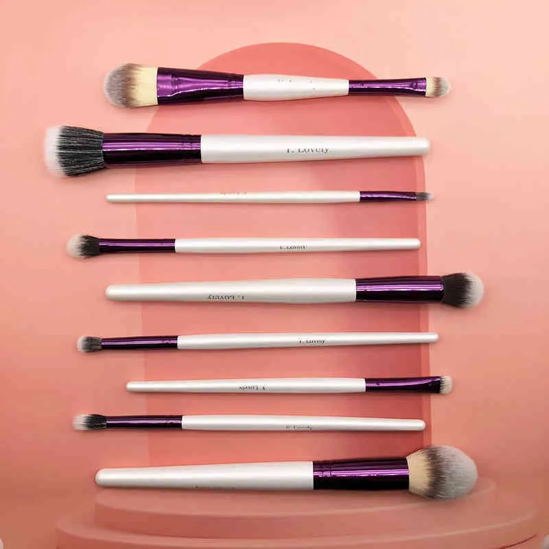 NXY MAKEUP BRSPH YLOVELY 9PCS Super Soft Pro Quality Synthetic White Purple Cosmetic Powder Blush Eyeshadow Eyeline Mask Brush