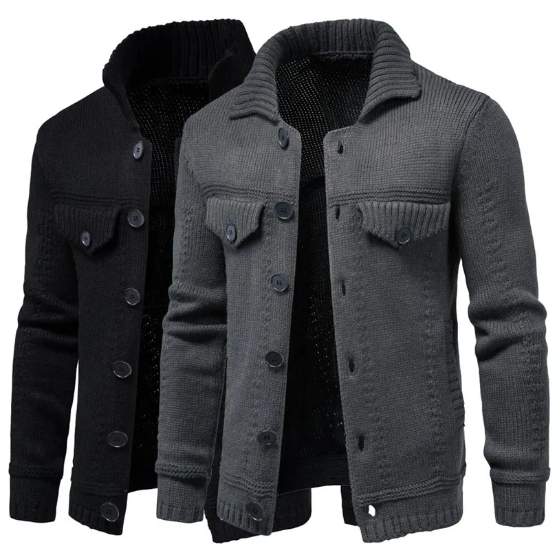 Herrstickad tröjajacka varm och tjockare i vinterlång ärm Cardigan Wool Men's Lapel Workwear Cardigan Yttre tröja 220811