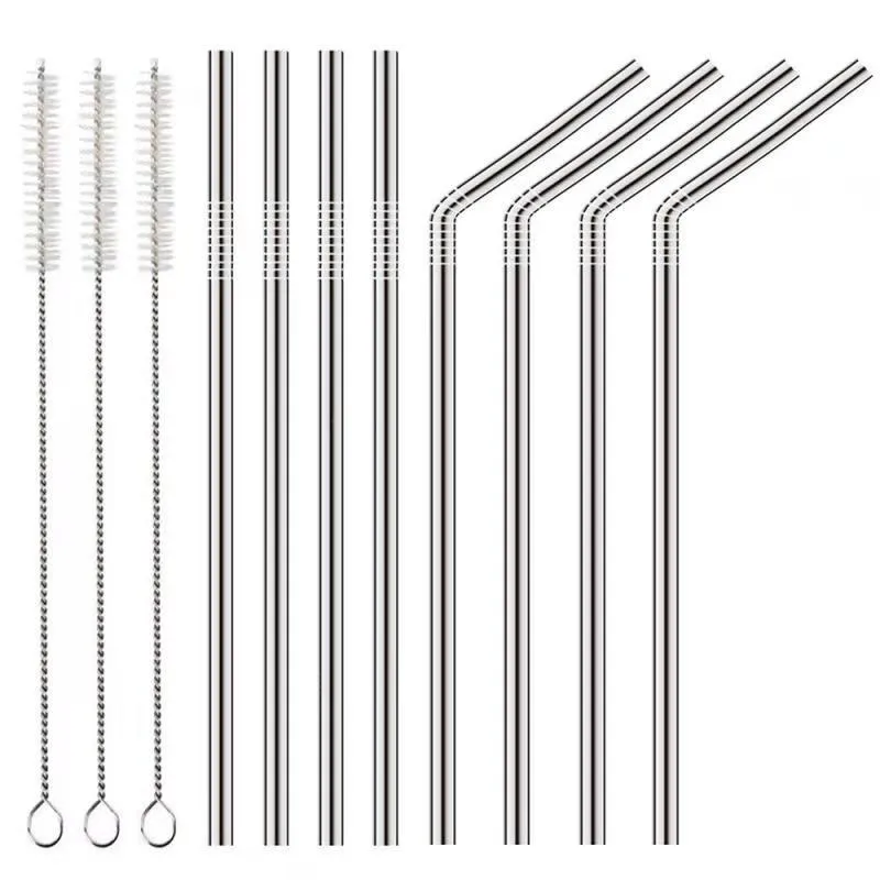 Navio gratuito 500pcs/lote 21,5 cm de palha de aço inoxidável bebendo palha de 8,5 "10g reutilizável Eco Metal Straws Bar Drinks Party Stag Brush