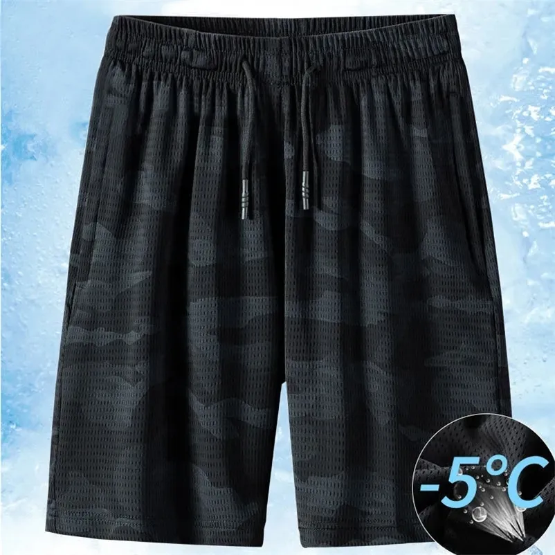 Men Shorts Ice Silk Siatka Elastyczna Letni oddychalny kamuflaż Szybki suszenie spodnie luźne cienkie sporty na plażę 6xl krótki 220715