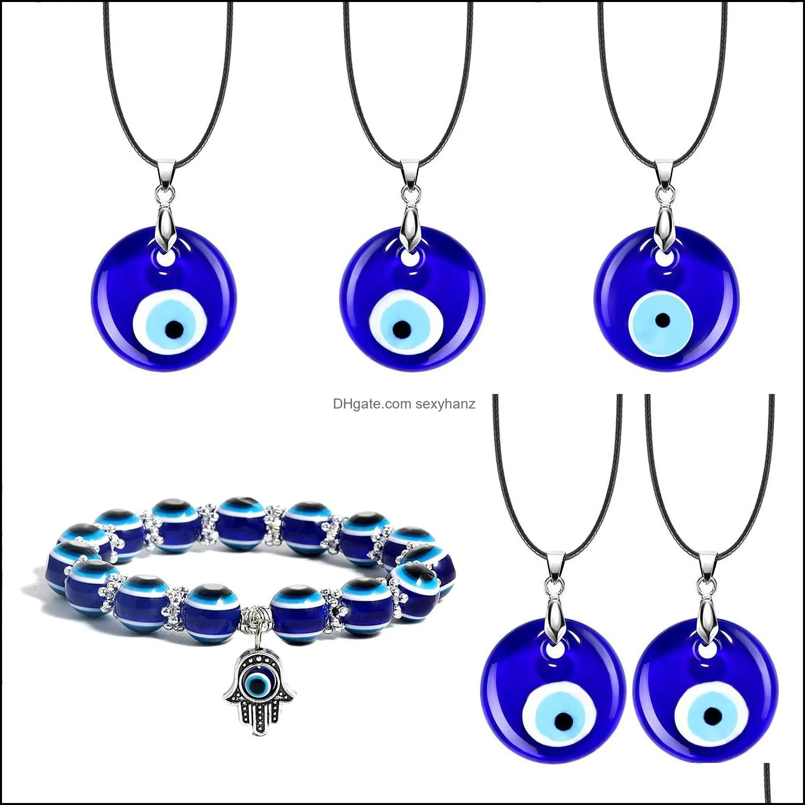 antique deep sea blue evil eye pendant necklace turkish choker glass eyes leather rope chain jewelry gift