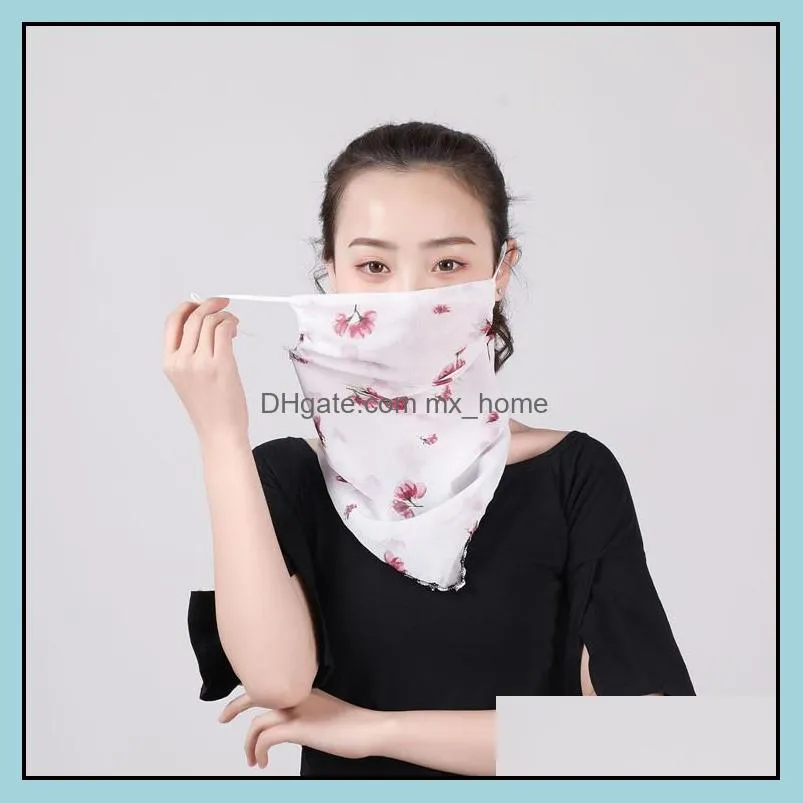 Women Scarf Face Mask Silk Chiffon Handkerchief Outdoor Windproof Half Face Dust-proof Sunshade Masks Scarf Dust Mask Party Masks