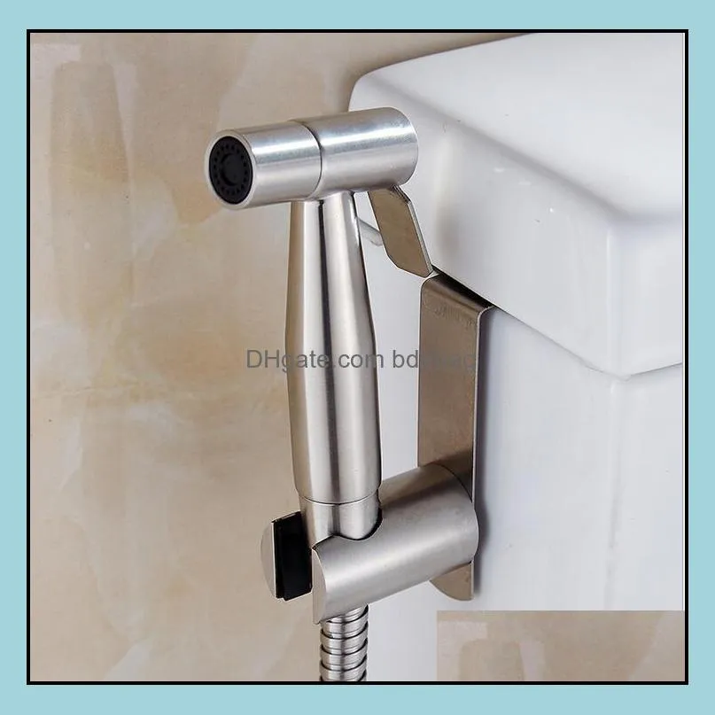 High Quality Bathroom Hand Held Toilet Bidet Sprayer Douche Shattaf Shower Spray Stainless Steel Hose Holder Set Brushed Nickel Finish Drop