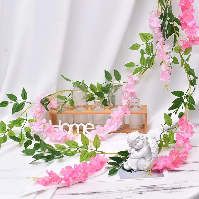 Decorative Flowers & Wreaths 1.85M Upgraded Version Outdoor Wisteria Fake Flower Vine Wreath Wedding Arch Decoration Plant Leaf Trailing FDe