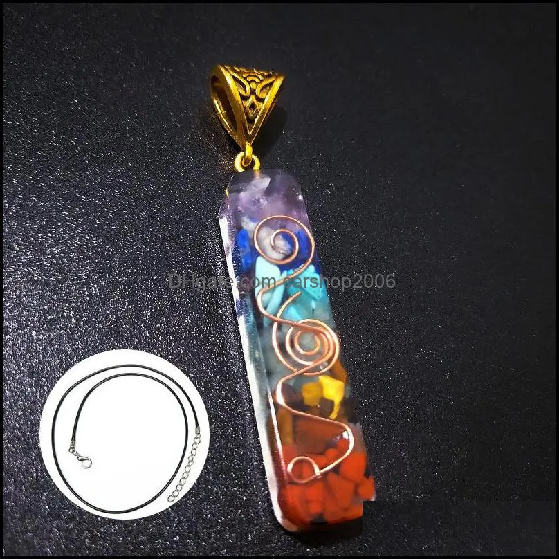 reiki healing colorful chips stone chakra orgone energy resin pendant necklace amulet orgonite crystal necklace carshop2006