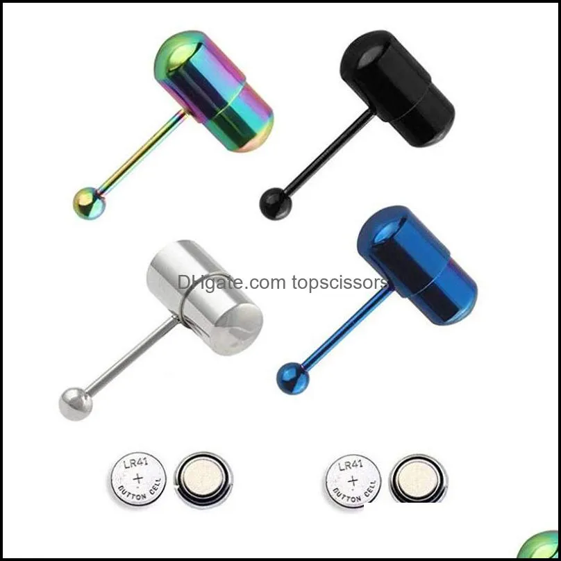 vibrating tongue rings anodized surgical steel tongue barbells with two batteries body piercing jewelry for men and women