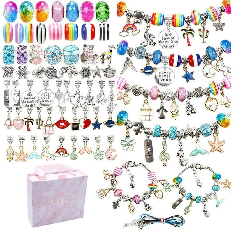 Bedelarmbanden pc's armband maken kit inclusief sieraden kralen slangenketen diy vaartuigen voor meisjes kerstcadeau setcharm inte22