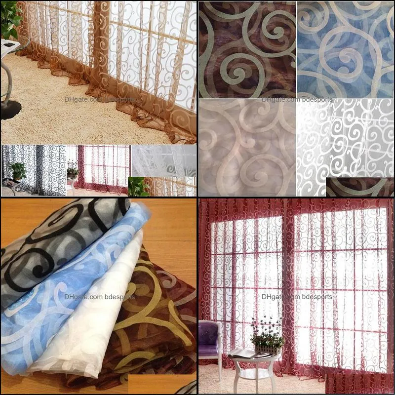 Special Pastoral Floral Tulle Voile Door Scarf Valances Drape Sheer Window Curtains Sheer Curtains