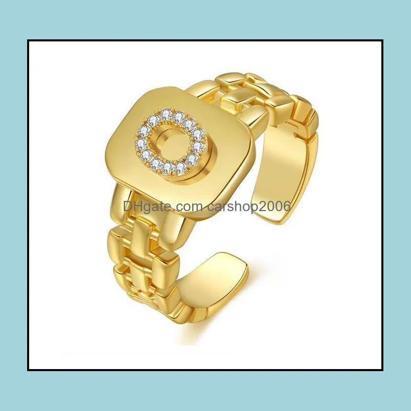 Adjustable 18k Gold Plated A-Z Letters Ring Watchband Square Initial Letter Rings For Women wholesale