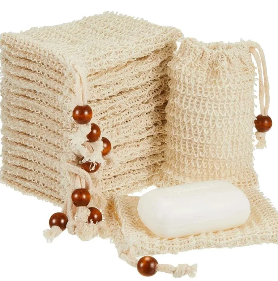 500 pièces éponges de savon en maille exfoliante naturelle épurateurs économiseur de sac en Sisal support de pochette pour bain de douche moussant et séchage B0614G10