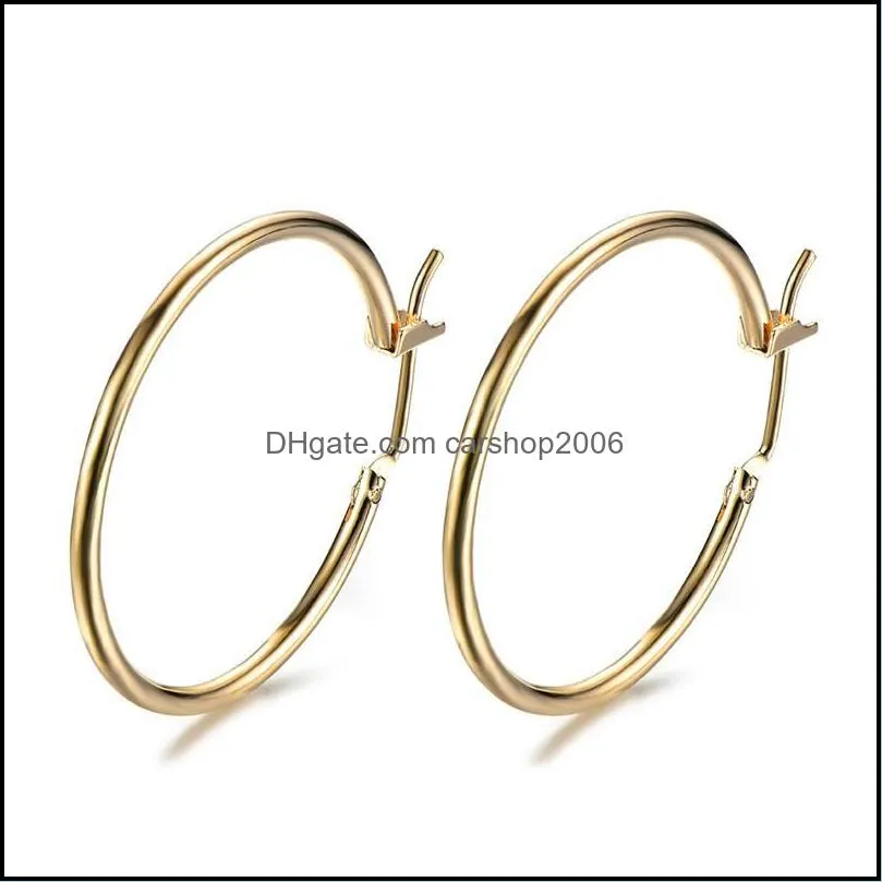 Minimalist Female Big Round Hoop Earrings Rose Gold Silver Color Wedding Dainty Retro Double For Women & Huggie